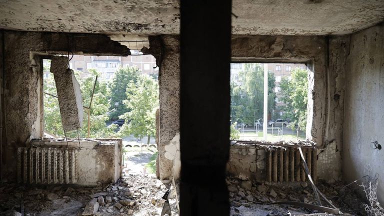 Governor Gladkov's Telegram channel is full of images of visits to Shebekino and other affected towns. This image reportedly shows a damaged building on Shebekino's Zheleznodorozhnaya Street. Image: Vyacheslav Gladkov via Telegram
