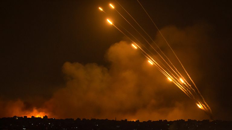 Rockets are fired toward Israel from the Gaza Strip. Pic: AP