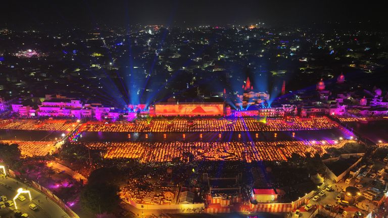 The Diwali celebrations in Ayodhya  broke a Guinness World Record Pic: AP/Rajesh Kumar Singh